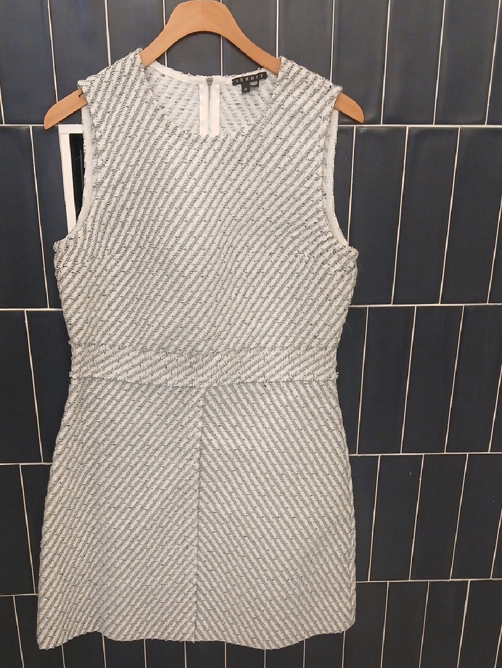 Theory Ivory-blue Tweed Sleeveless Mini Dress